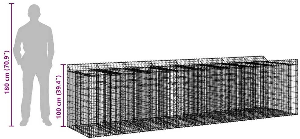 Gabioninė pakelta lova 4 vnt. 400 x 100 x 100 cm Sidabrinė