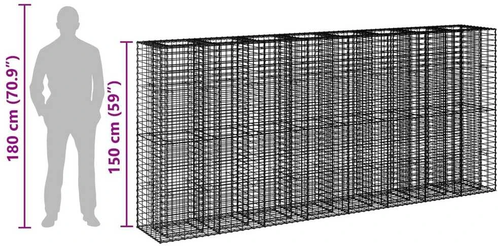 Gabioninė pakelta lova 4 vnt. 330 x 50 x 150 cm Sidabrinė