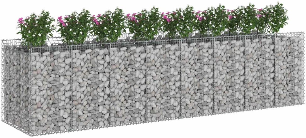Gabioninė pakelta lova 4 vnt. 400 x 100 x 100 cm Sidabrinė