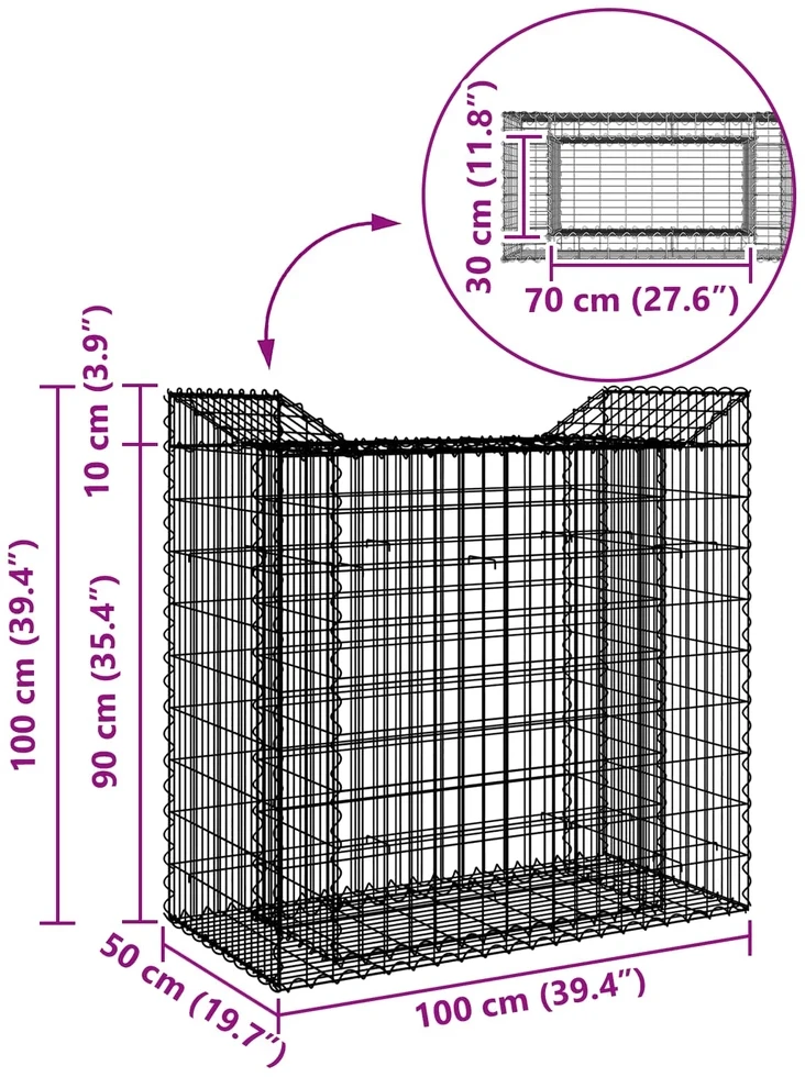 Gabioninė pakelta lova 50 x 100 x 100 cm Galvanizuotas plienas