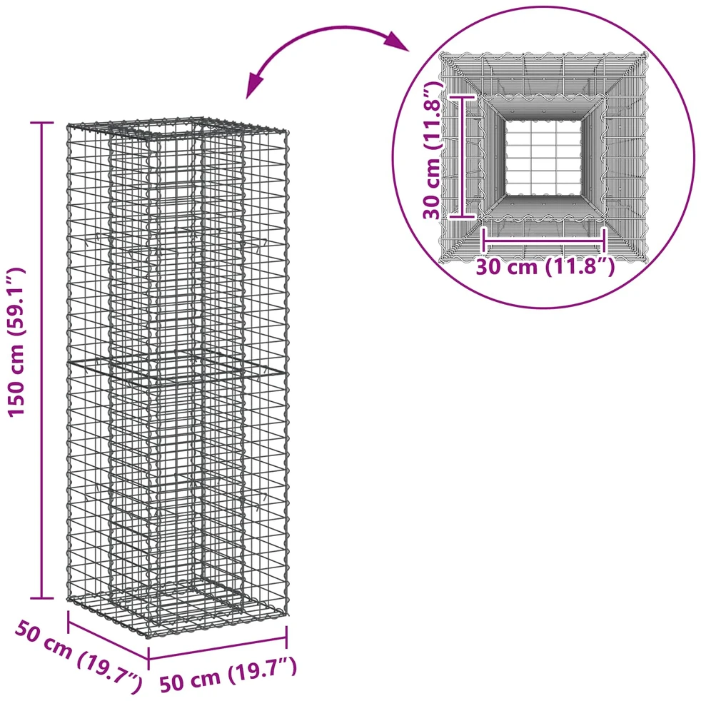 Gabioninė pakelta lova 50 x 50 x 150 cm Galvanizuotas plienas