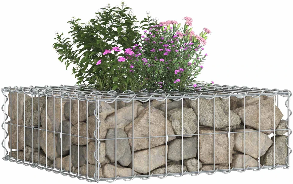 Gabioninė pakelta lova 60 x 60 x 20 cm Cinkuota plienas Sidabro