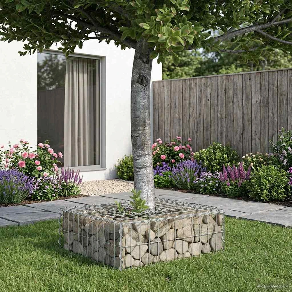 Gabioninė pakelta lova 60 x 60 x 20 cm Cinkuota plienas Sidabro