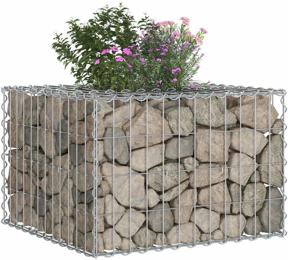 Gabioninė pakelta lova 60 x 60 x 40 cm Cinkuota plienas Sidabro