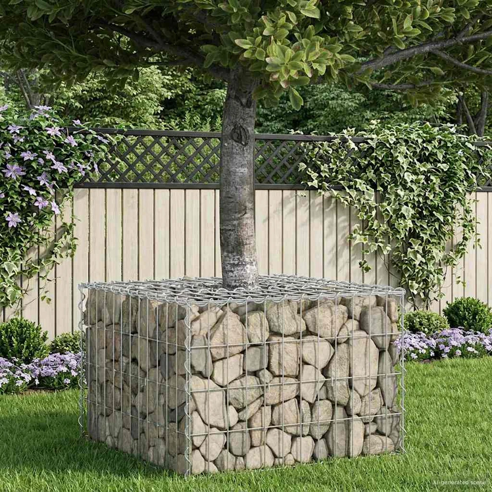 Gabioninė pakelta lova 60 x 60 x 40 cm Cinkuota plienas Sidabro