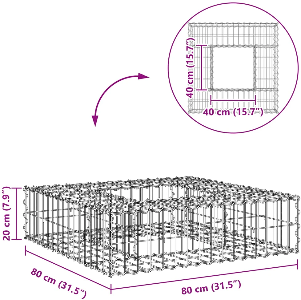 Gabioninė pakelta lova 80 x 80 x 20 cm Cinkuota plienas Sidabro