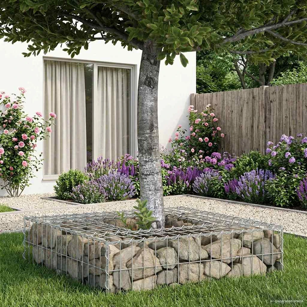 Gabioninė pakelta lova 80 x 80 x 20 cm Cinkuota plienas Sidabro