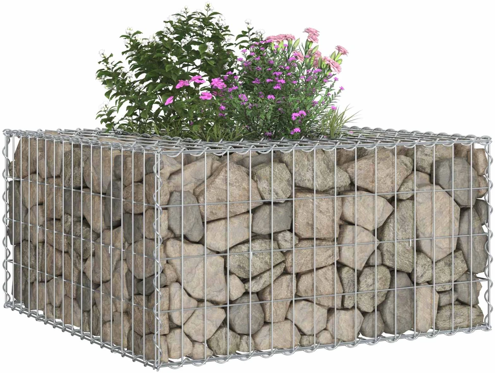 Gabioninė pakelta lova 80 x 80 x 40 cm Cinkuota plienas Sidabro