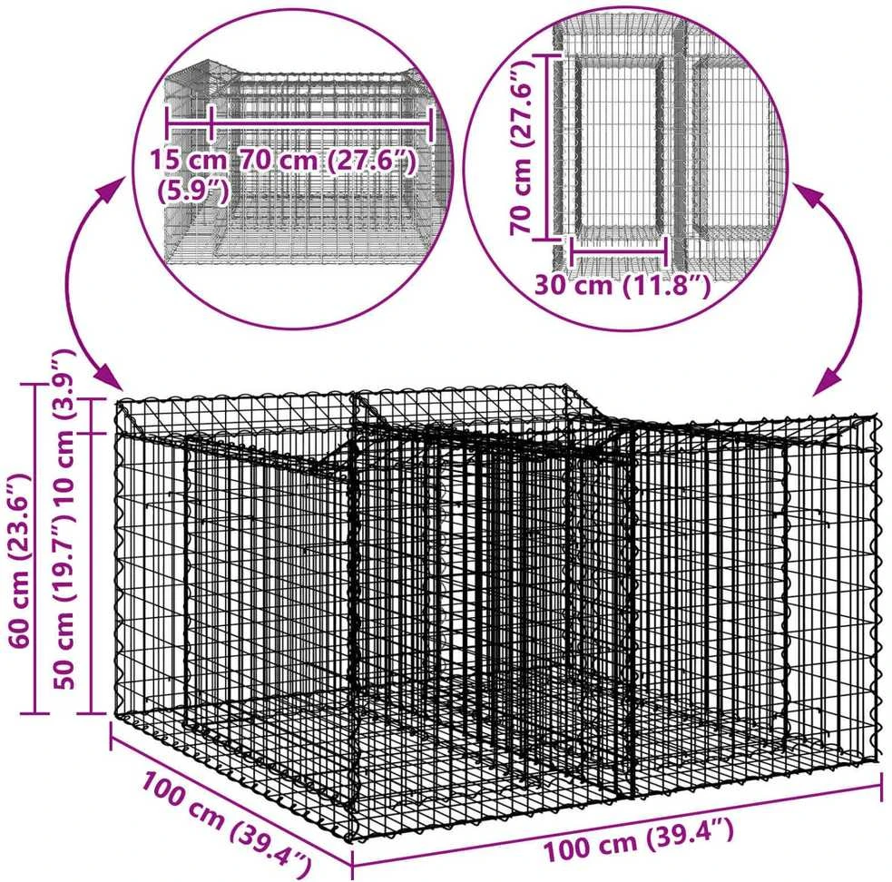Gabioninė pakelta lova 100 x 100 x 60 cm Galvanizuotas plienas