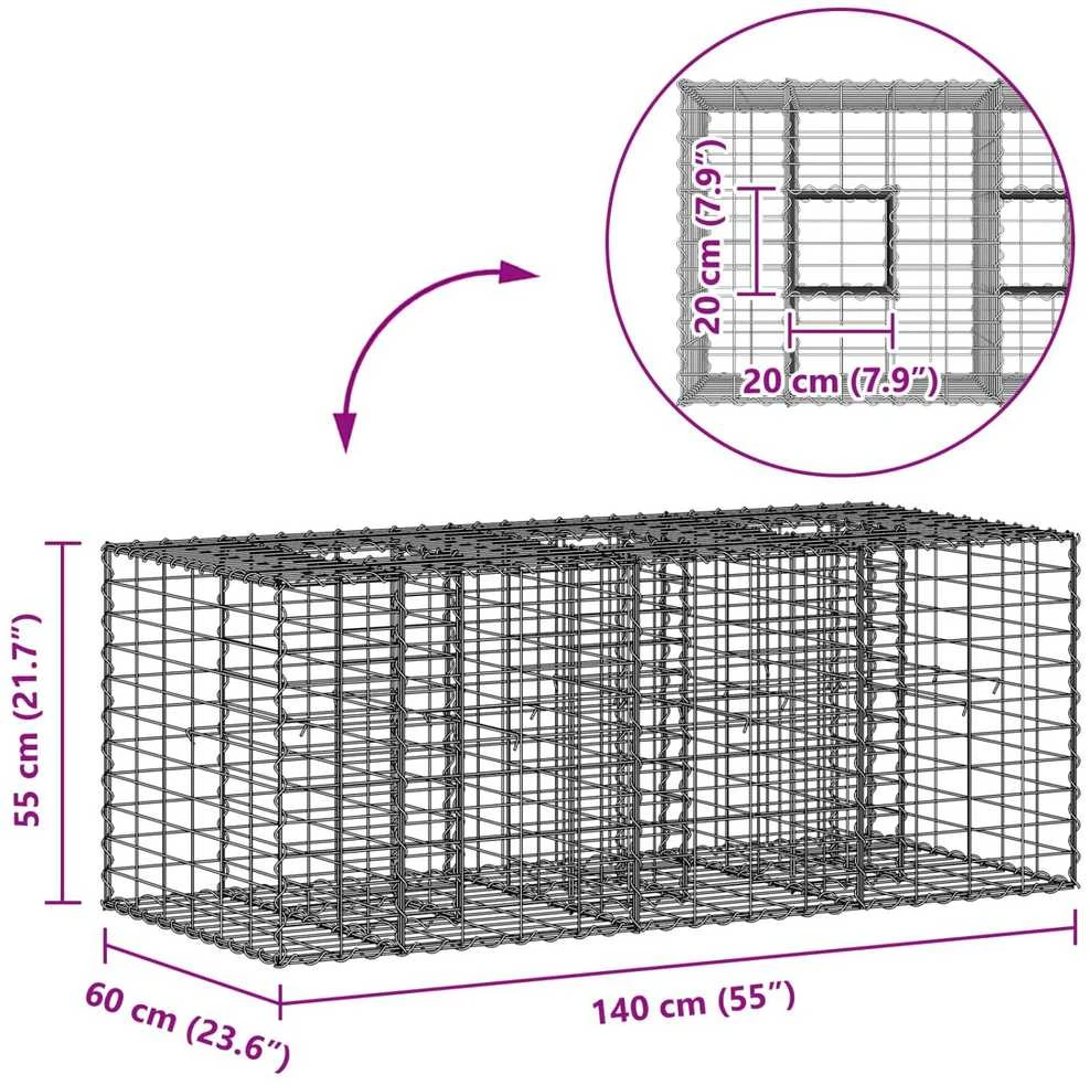 Gabioninė pakelta lova 140 x 60 x 55 cm Galvanizuotas plienas