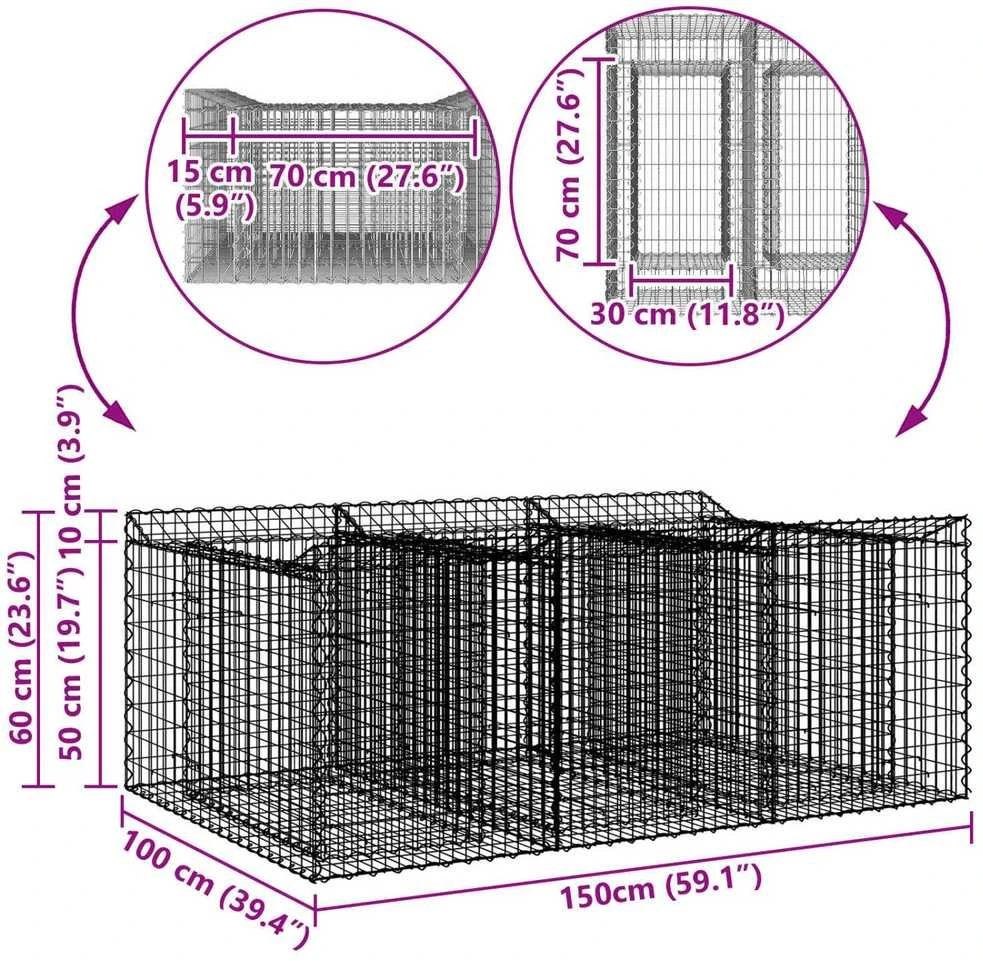 Gabioninė pakelta lova 150 x 100 x 60 cm Galvanizuotas plienas