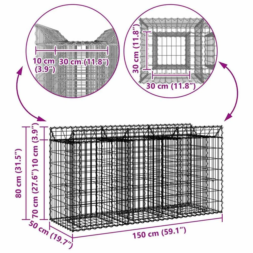 Gabioninė pakelta lova 150 x 50 x 80 cm Galvanizuotas plienas