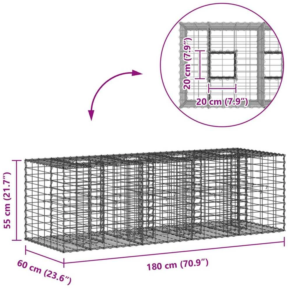 Gabioninė pakelta lova 180 x 60 x 55 cm Galvanizuotas plienas