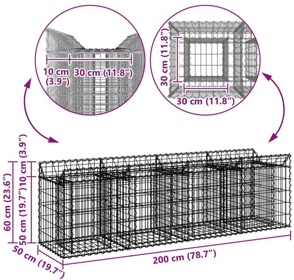 Gabioninė pakelta lova 200 x 50 x 60 cm Galvanizuotas plienas