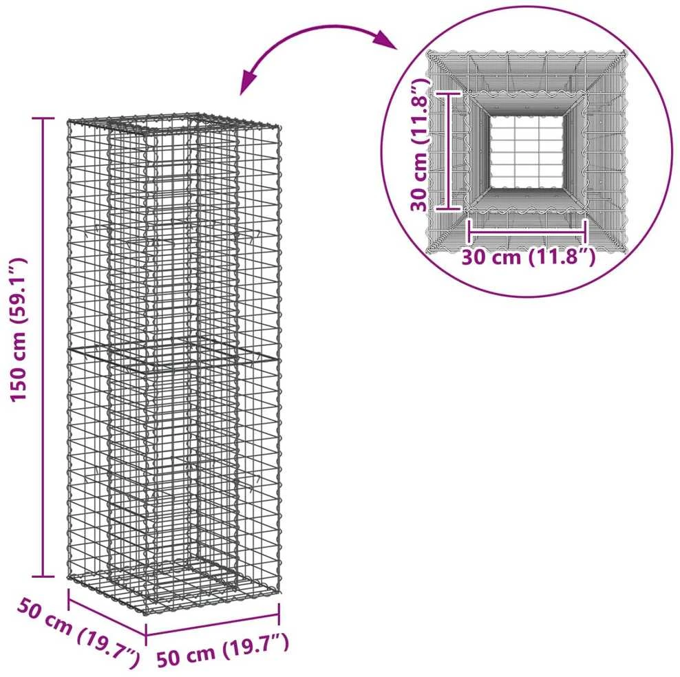 Gabioninė pakelta lova 50 x 50 x 150 cm Galvanizuotas plienas