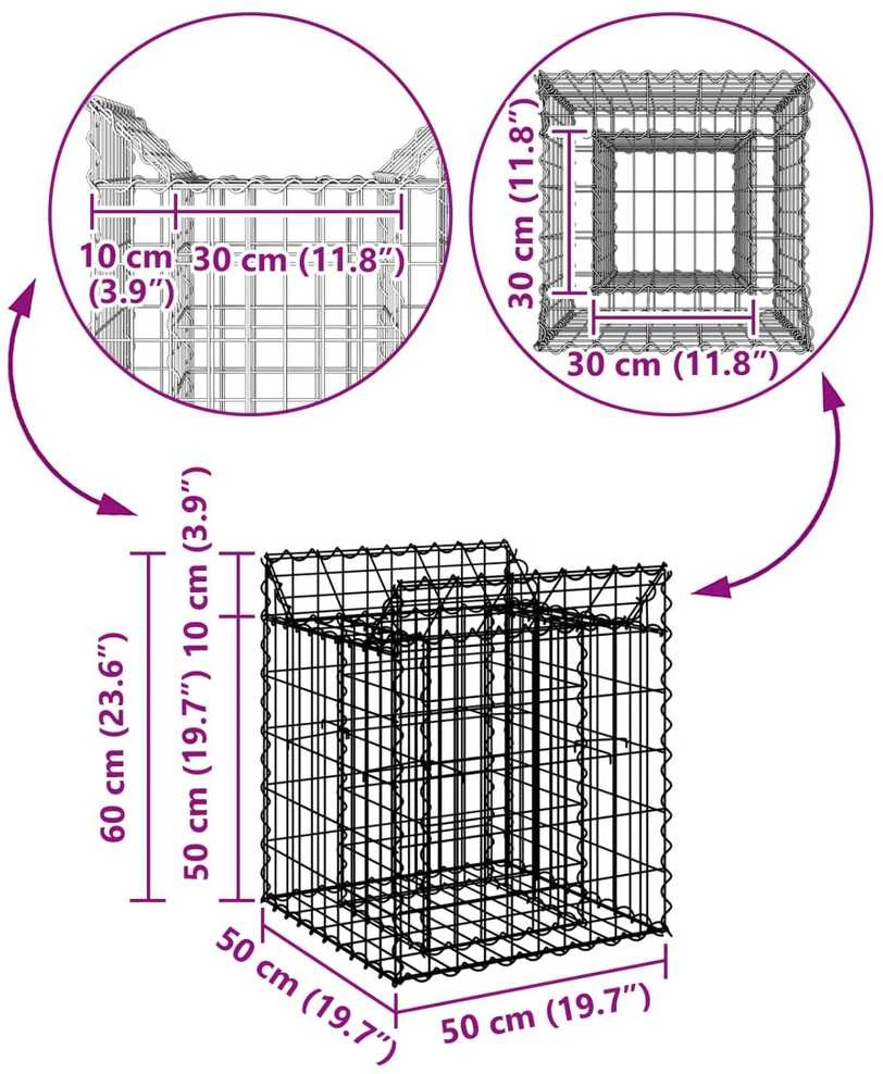 Gabioninė pakelta lova 50 x 50 x 60 cm Galvanizuotas plienas