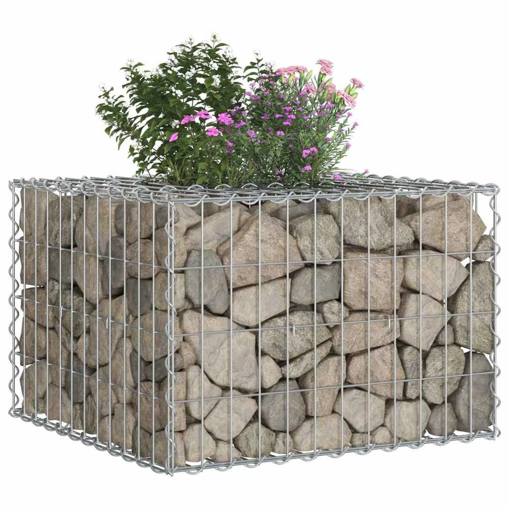 Gabioninė pakelta lova 60 x 60 x 40 cm Cinkuota plienas Sidabro