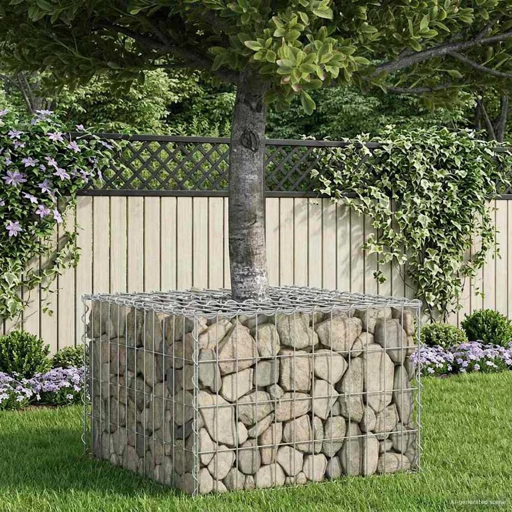 Gabioninė pakelta lova 60 x 60 x 40 cm Cinkuota plienas Sidabro