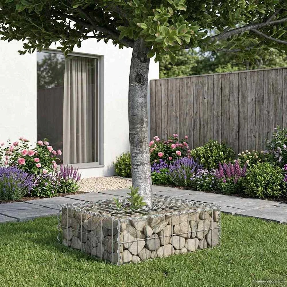 Gabioninė pakelta lova 60 x 60 x 20 cm Cinkuota plienas Sidabro