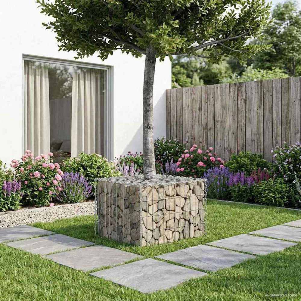 Gabioninė pakelta lova 60 x 60 x 40 cm Cinkuota plienas Sidabro