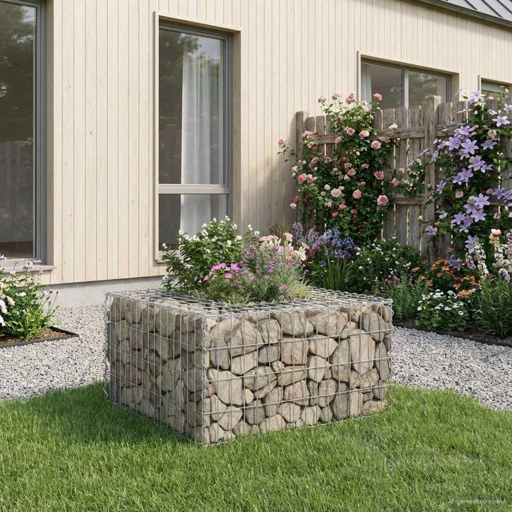 Gabioninė pakelta lova 80 x 80 x 40 cm Cinkuota plienas Sidabro