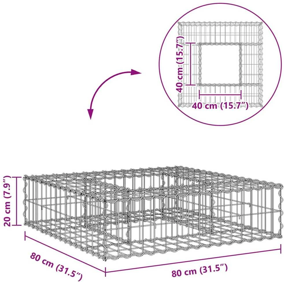 Gabioninė pakelta lova 80 x 80 x 20 cm Cinkuota plienas Sidabro