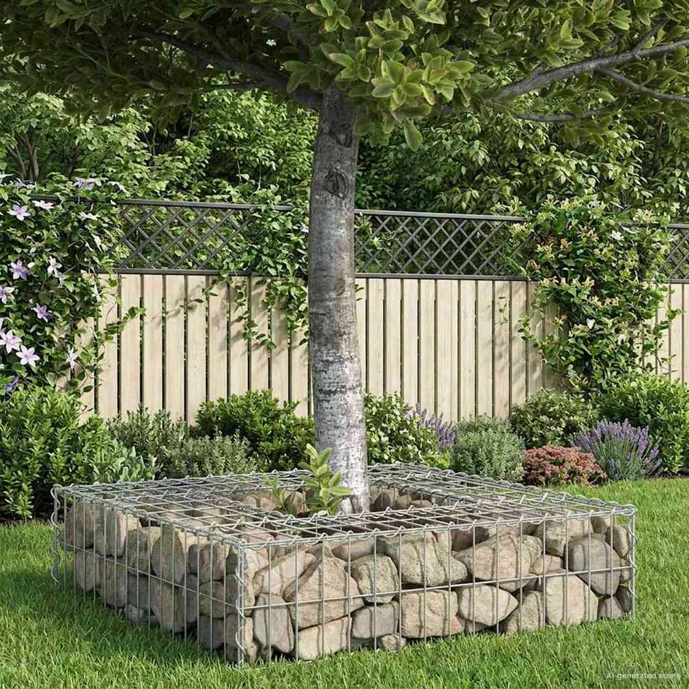 Gabioninė pakelta lova 80 x 80 x 20 cm Cinkuota plienas Sidabro