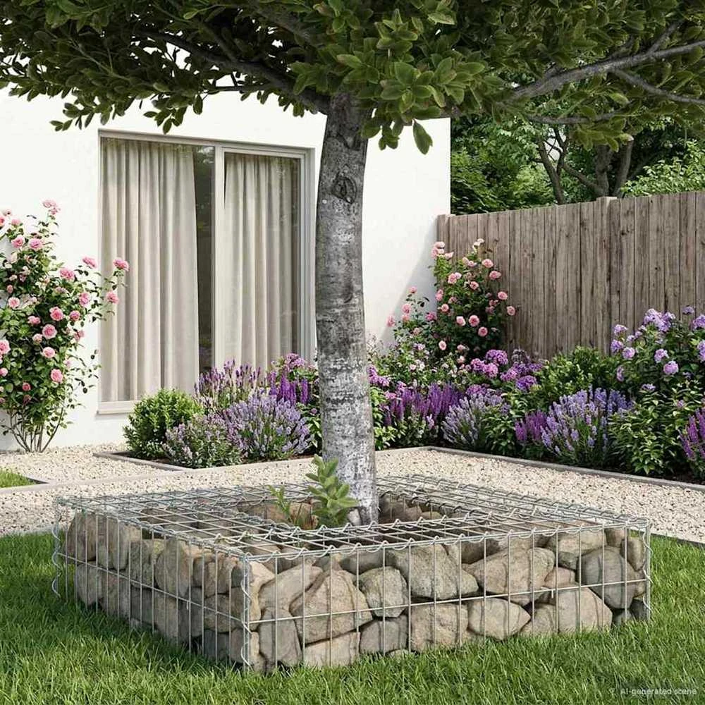 Gabioninė pakelta lova 80 x 80 x 20 cm Cinkuota plienas Sidabro