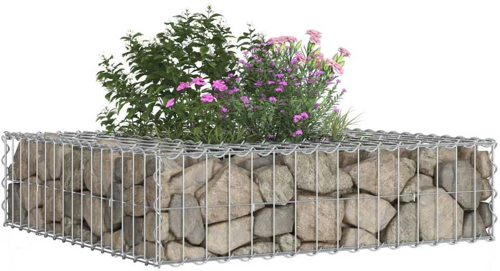 Gabioninė pakelta lova 80 x 80 x 20 cm Cinkuota plienas Sidabro