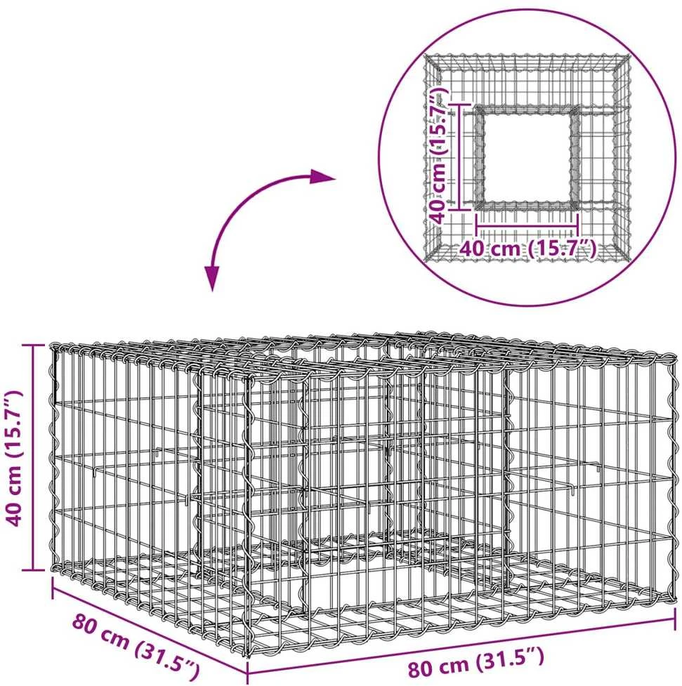 Gabioninė pakelta lova 80 x 80 x 40 cm Cinkuota plienas Sidabro