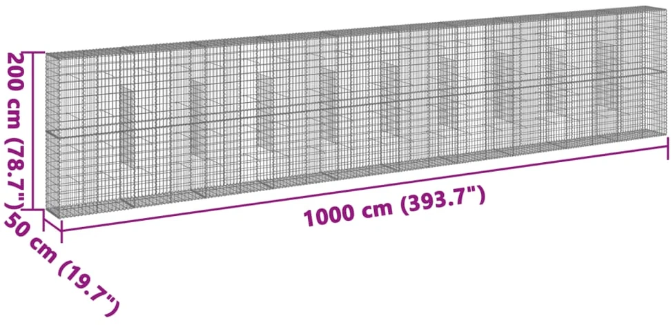 Gabiono krepšys su dangčiu, 1000x50x200cm, galvanizuota geležis