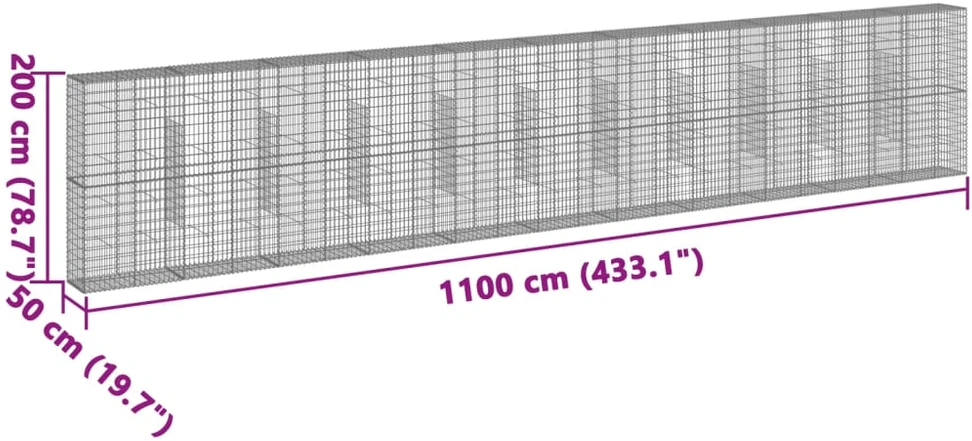 Gabiono krepšys su dangčiu, 1100x50x200cm, galvanizuota geležis