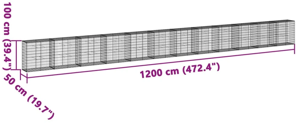 Gabiono krepšys su dangčiu, 1200x50x100cm, galvanizuota geležis