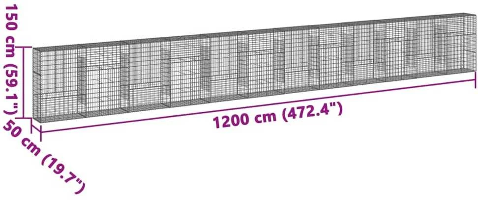 Gabiono krepšys su dangčiu, 1200x50x150cm, galvanizuota geležis