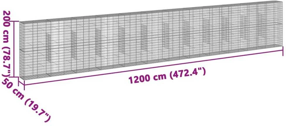 Gabiono krepšys su dangčiu, 1200x50x200cm, galvanizuota geležis