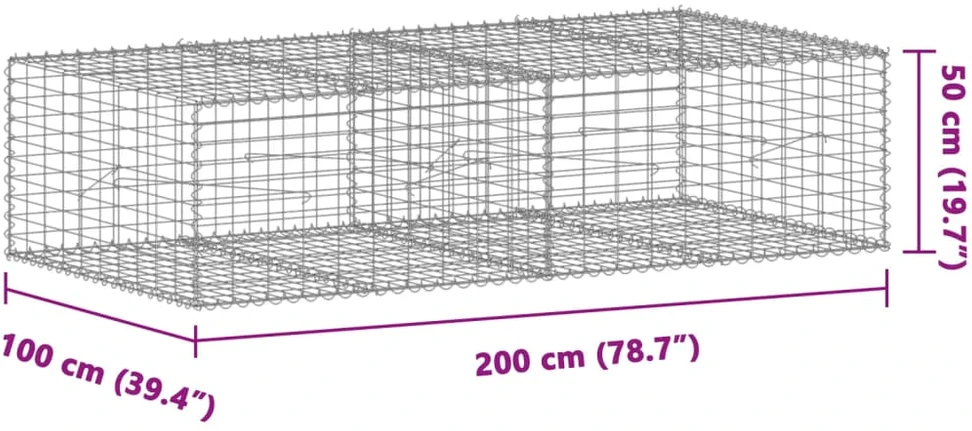 Gabiono krepšys su dangčiu, 200x100x50cm, galvanizuota geležis