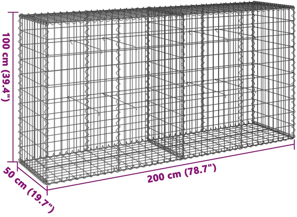 Gabiono krepšys su dangčiu, 200x50x100cm, galvanizuota geležis