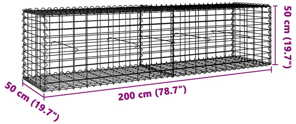 Gabiono krepšys su dangčiu, 200x50x50cm, galvanizuota geležis