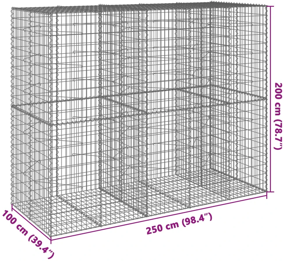 Gabiono krepšys su dangčiu, 250x100x200cm, galvanizuota geležis