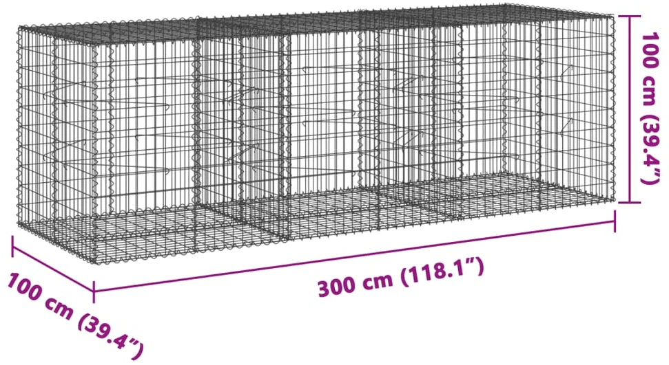 Gabiono krepšys su dangčiu, 300x100x100cm, galvanizuota geležis