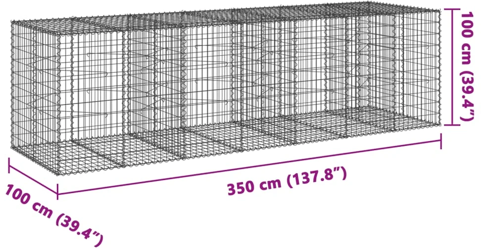 Gabiono krepšys su dangčiu, 350x100x100cm, galvanizuota geležis