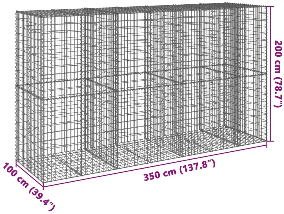 Gabiono krepšys su dangčiu, 350x100x200cm, galvanizuota geležis