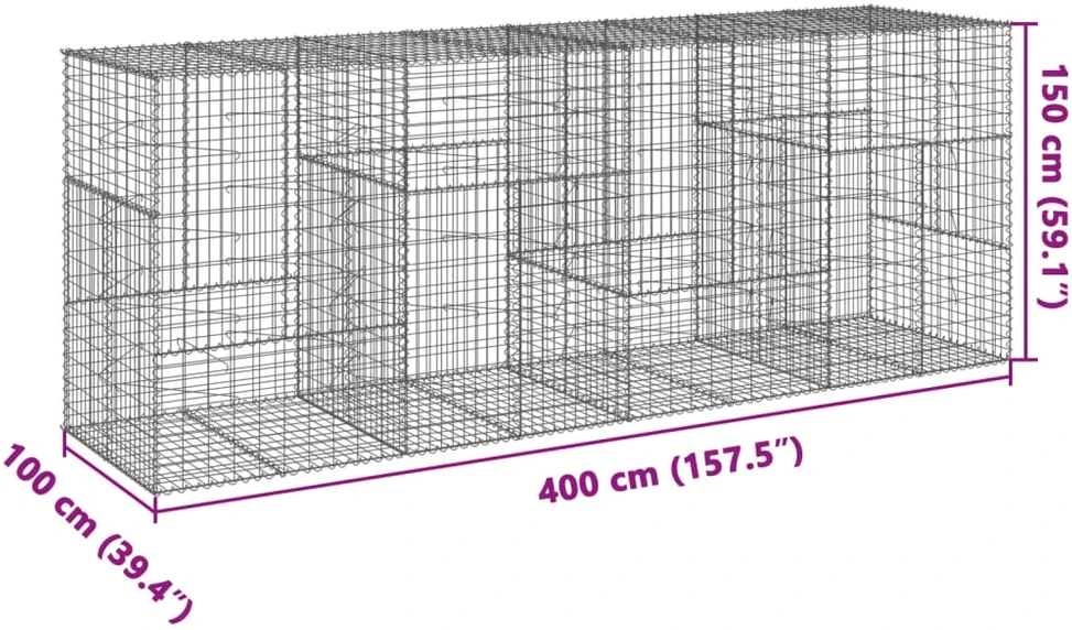 Gabiono krepšys su dangčiu, 400x100x150cm, galvanizuota geležis