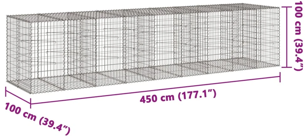 Gabiono krepšys su dangčiu, 450x100x100cm, galvanizuota geležis