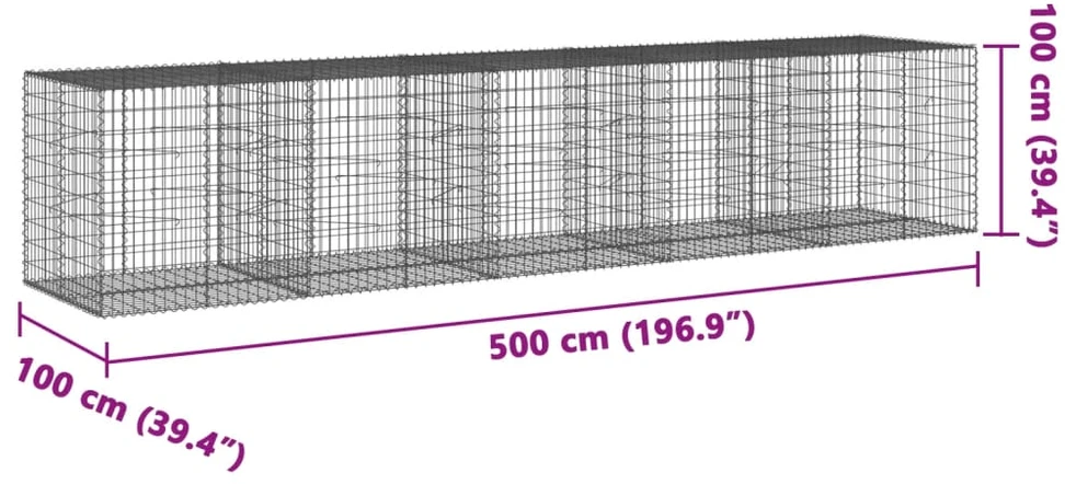 Gabiono krepšys su dangčiu, 500x100x100cm, galvanizuota geležis