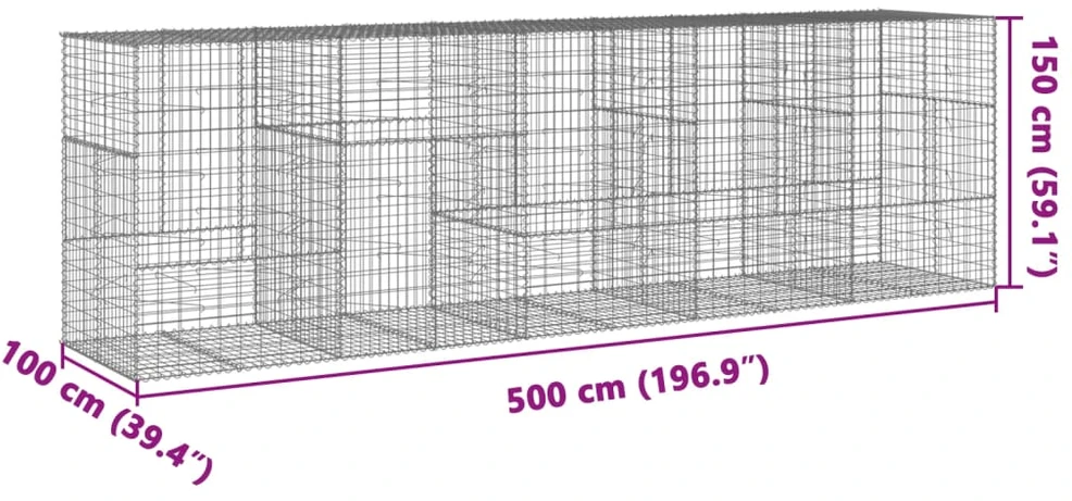 Gabiono krepšys su dangčiu, 500x100x150cm, galvanizuota geležis