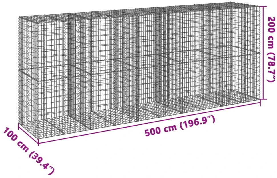 Gabiono krepšys su dangčiu, 500x100x200cm, galvanizuota geležis