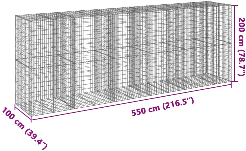 Gabiono krepšys su dangčiu, 550x100x200cm, galvanizuota geležis