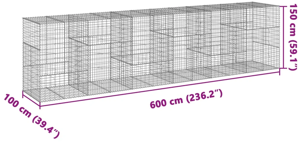 Gabiono krepšys su dangčiu, 600x100x150cm, galvanizuota geležis