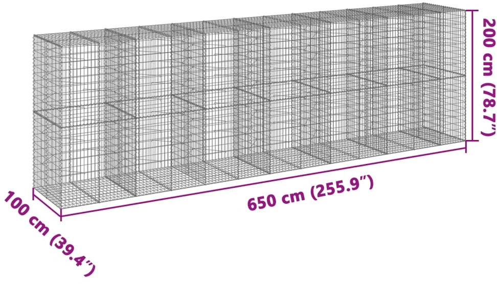 Gabiono krepšys su dangčiu, 650x100x200cm, galvanizuota geležis